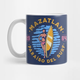 Vintage Mazatlan, Mexico Surfer's Paradise // Retro Surfing 1980s Badge Mug